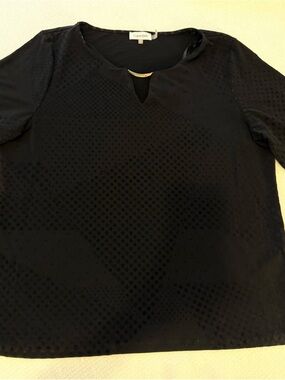 XL Calvin Klein Black Velvet Dot-Texture Blouse